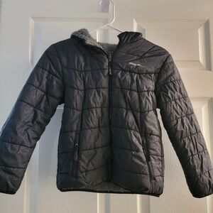 Eddie Bauer Size 7/8 Black Puffer Coat With Thick Fleece Lining.